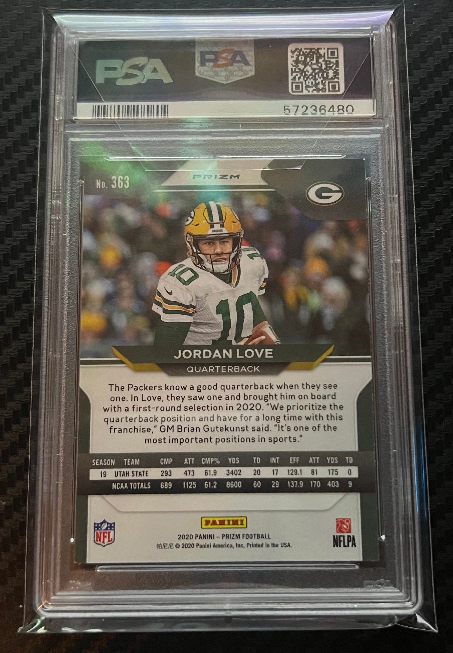 2020 PANINI PRIZM #363 JORDAN LOVE LAZER PRIZM RC PSA 9