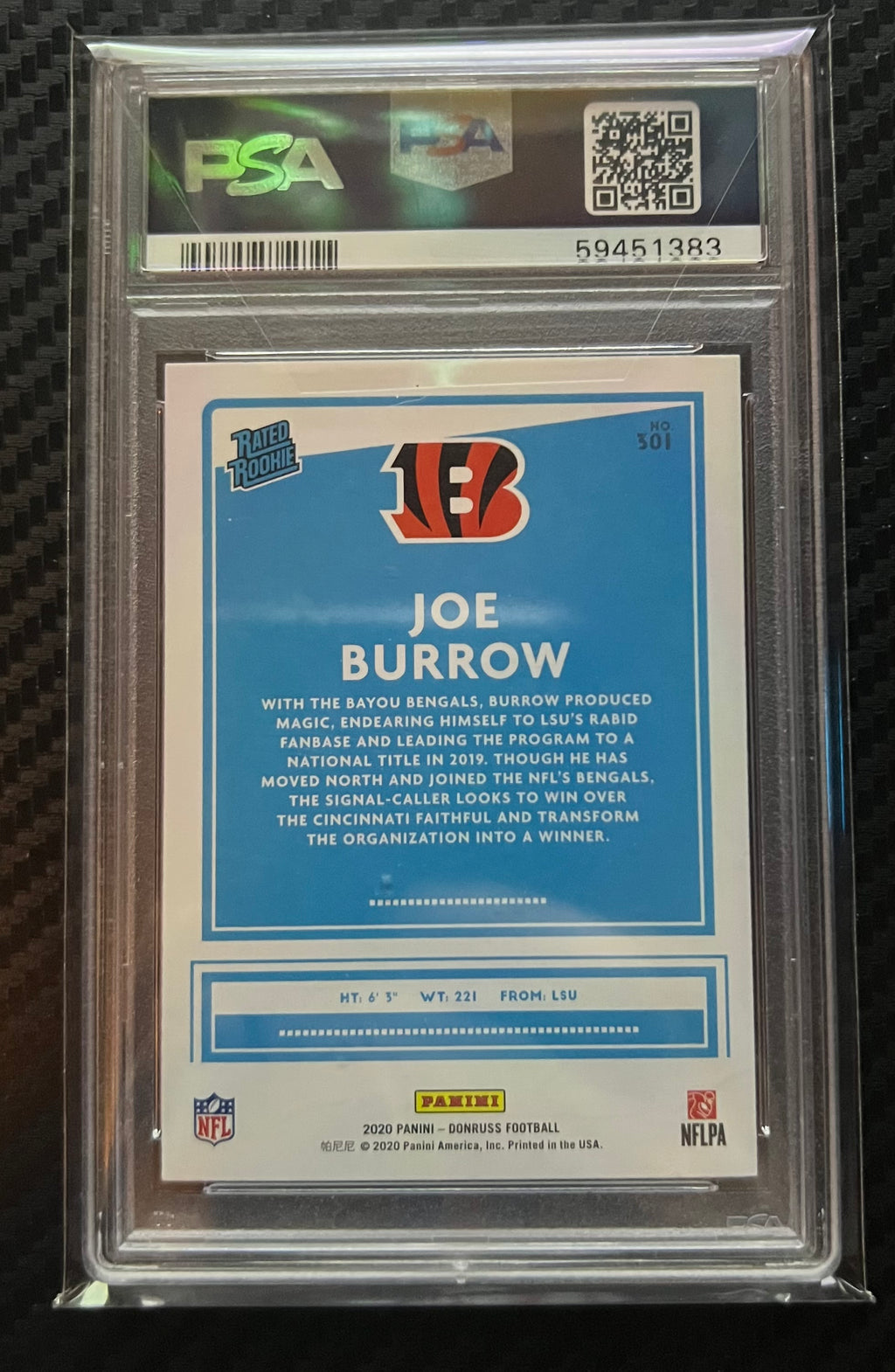 2020 PANINI DONRUSS #301 JOE BURROW RC PSA 10