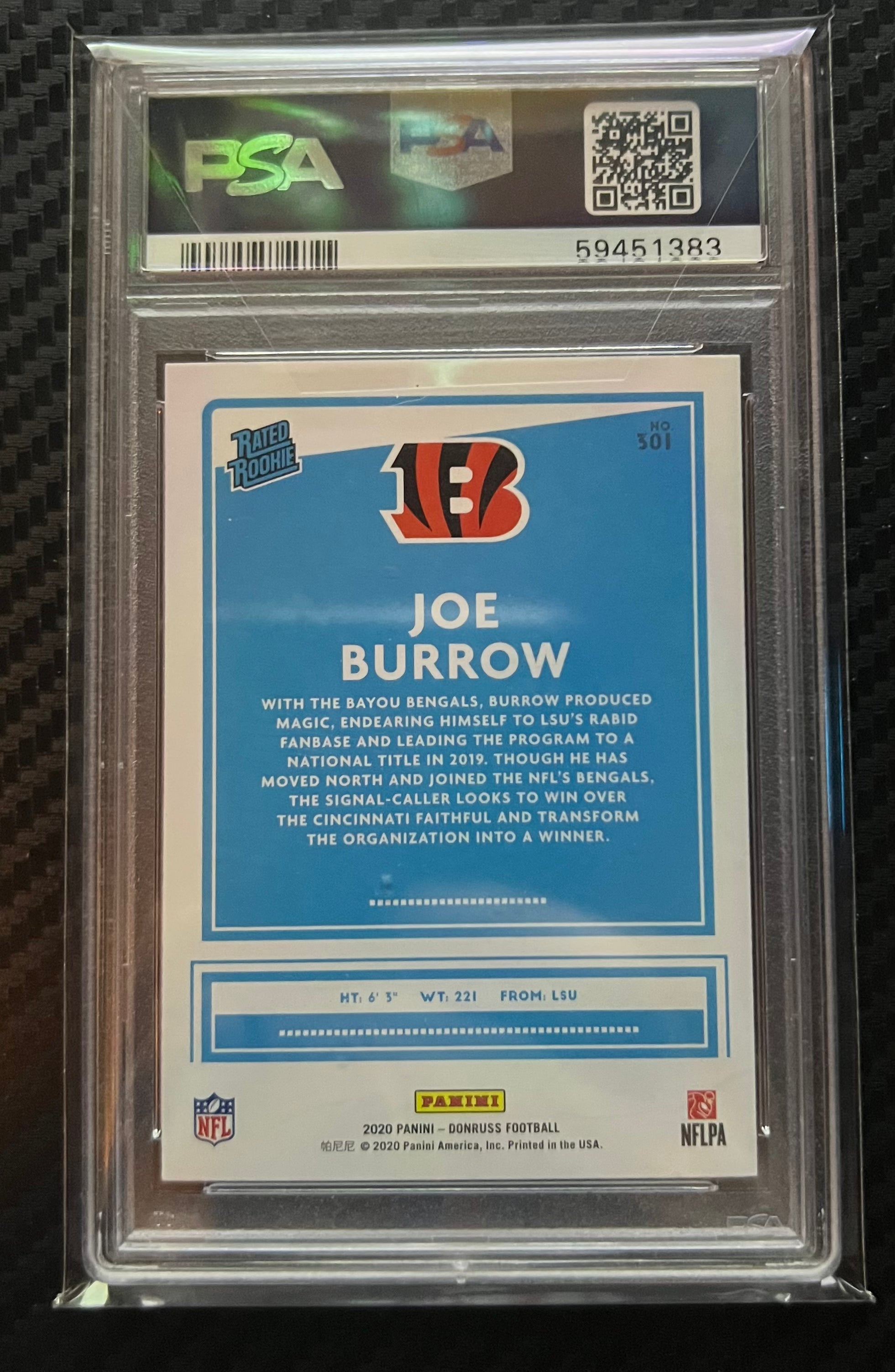 2020 PANINI DONRUSS #301 JOE BURROW RC PSA 10